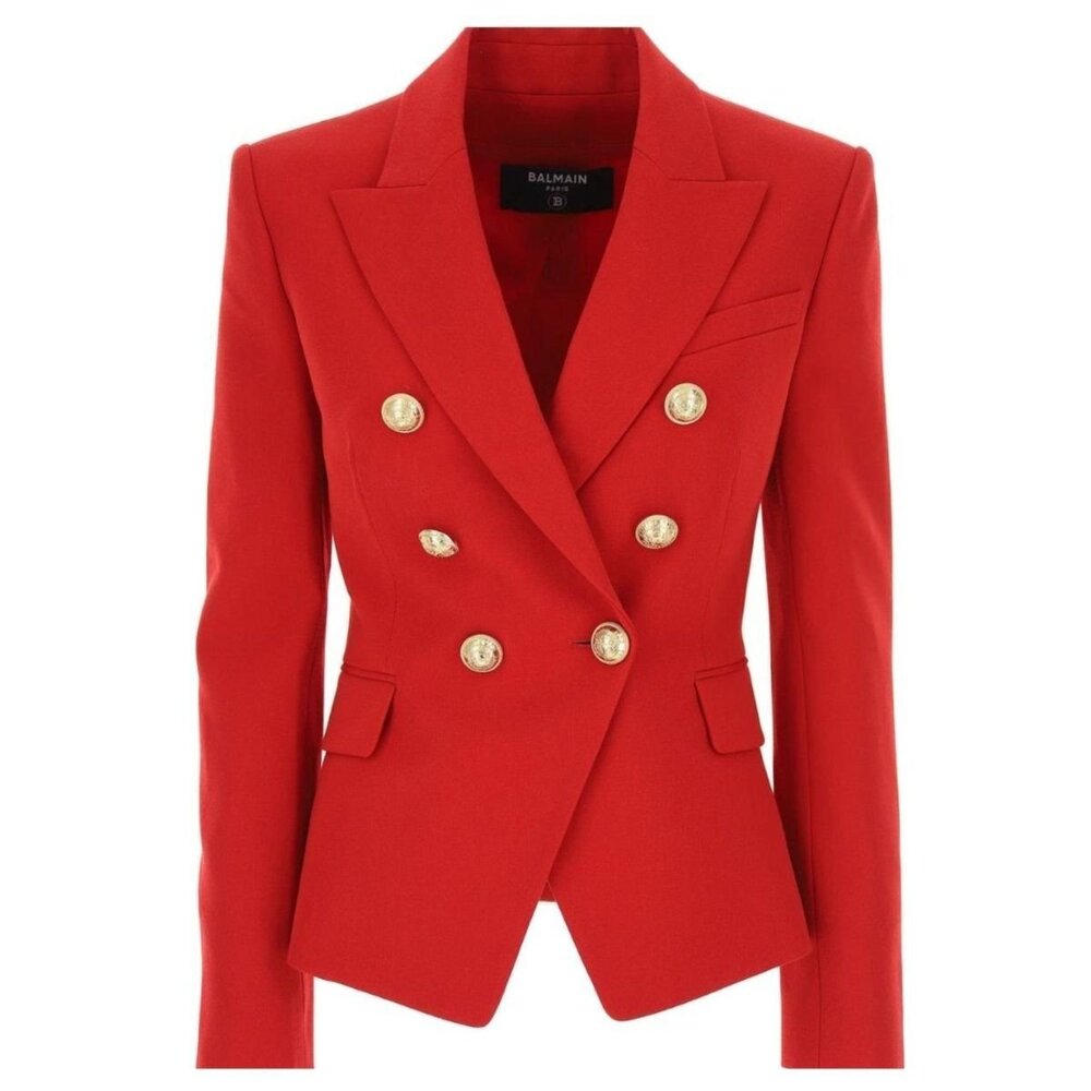 Balmain - Red Double Breasted Tailored Wool Blazer - FR 38